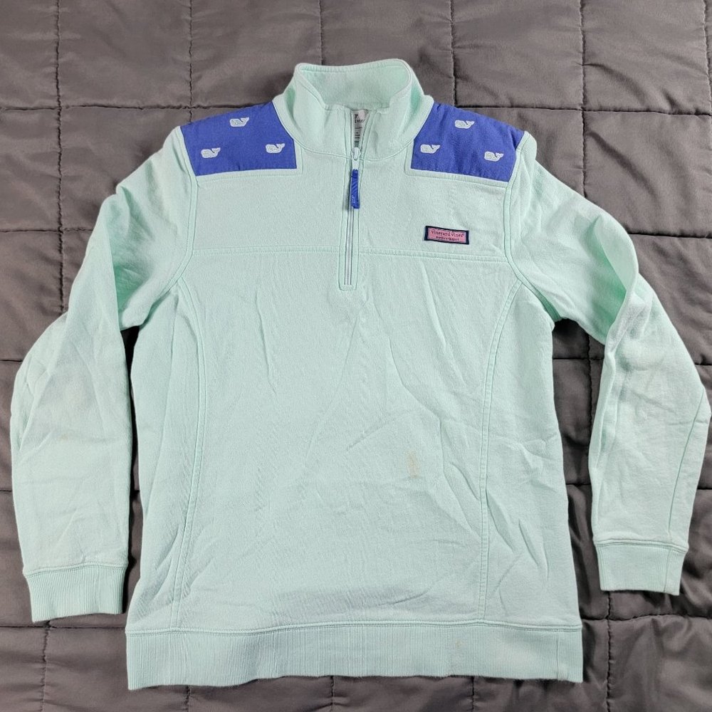 Vineyard Vines Womens Medium Green Embroidered Whale Shep Shirt Lightweight Warm